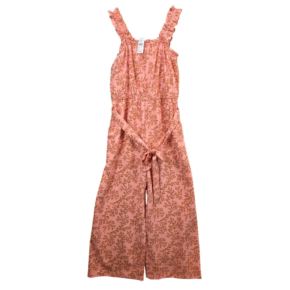 Ann Taylor LOFT Women's Salmon Floral Frill Strap Wide Leg Jumpsuit NEW sz Small - Picture 5 of 6